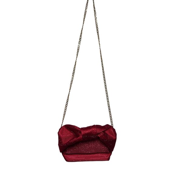 Olga Berg Alinta Hotfix Women's Handbag Cross Body Bow Handle Red Sequin - Picture 1 of 11